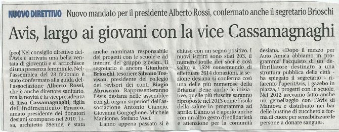 Consiglio Direttivo - Giornale di Desio - AVIS COMUNALE DESIO